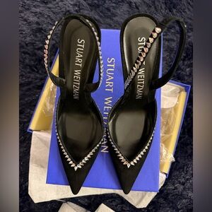 Stuart Weitzman Black Suede Embellished Heels Size 9.5